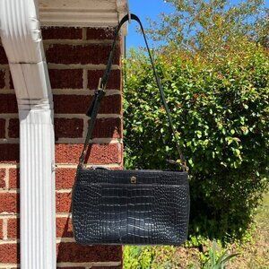 Etienne Aigner Croc Embossed Leather Black Shoulder Bag